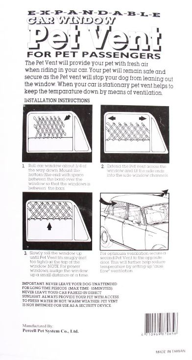 Percell expandable car window pet vent instructions